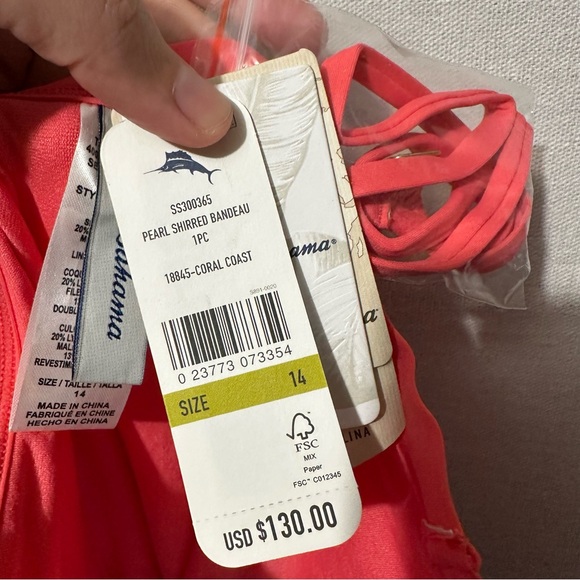 NWT Tommy Bahama Coral Swimsuit - size 14 - Picture 3 of 4